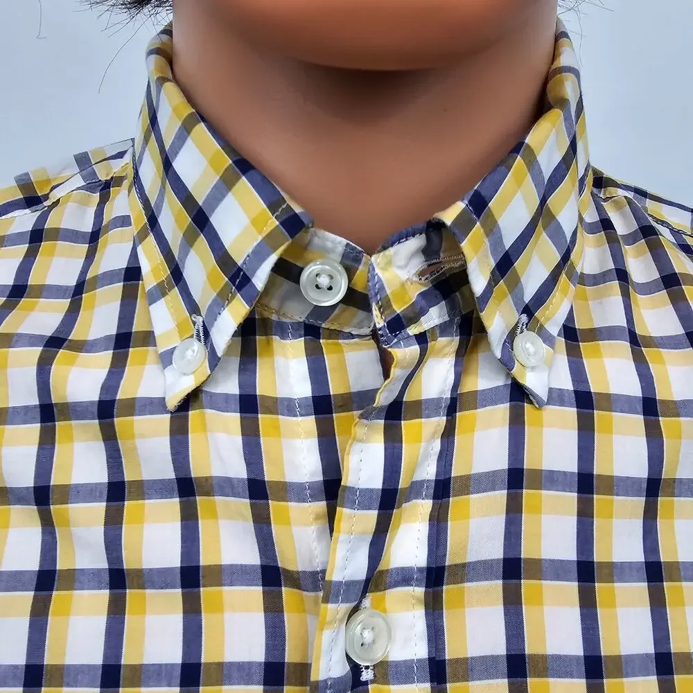 J. Crew NY Light Weight Shirt Men S Button Down Yellow Navy White Check Plaid
